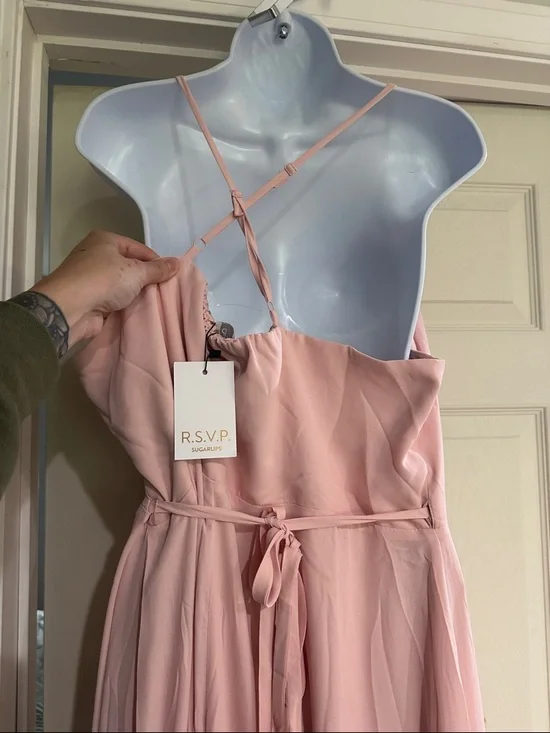 RSVP Blush Pink Spaghetti-Strap Maxi Dress - wrap around dress adjustable - Picture 2 of 3